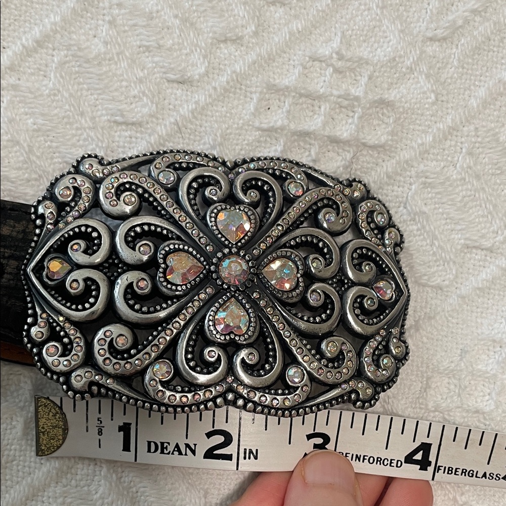 Crystal AB aurora borealis leather tooled western Black Embellished Belt - Picture 13 of 17